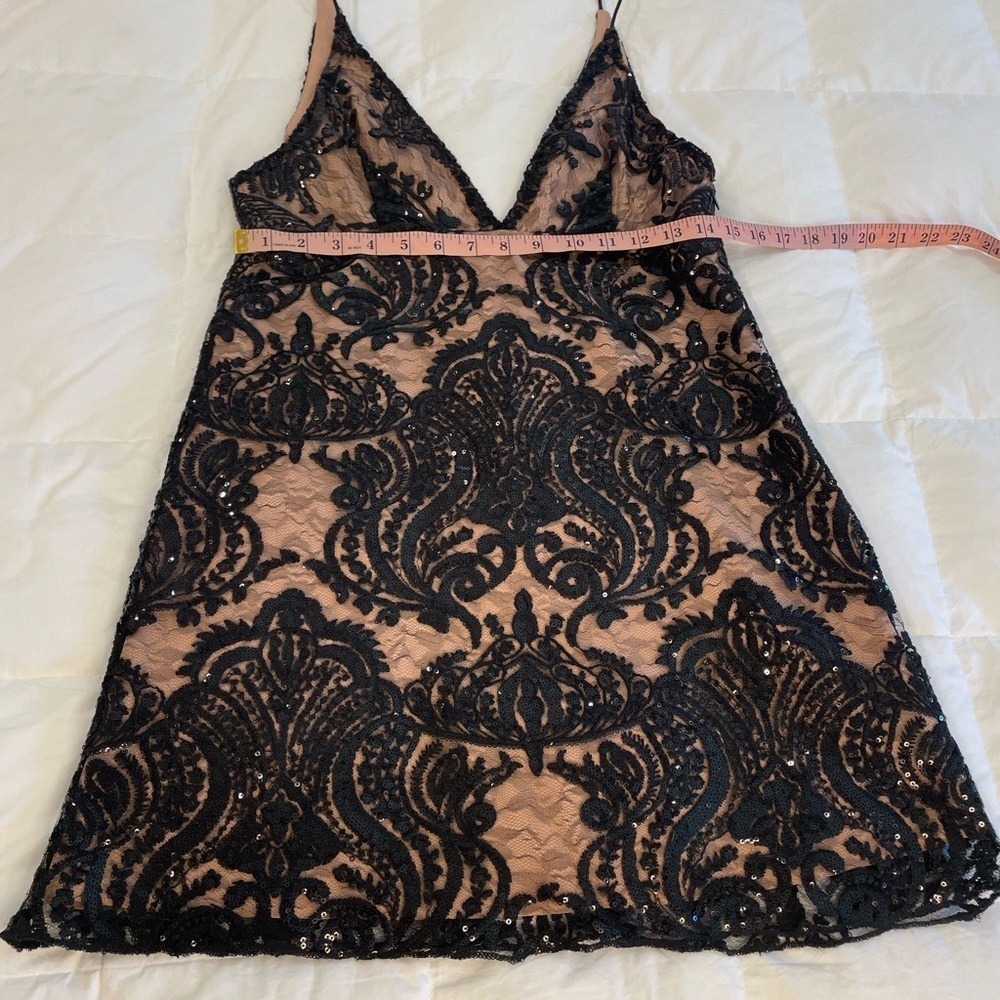 Free People Mini Black Sequence Cocktail deep V front and back dress Size 4 - Picture 7 of 12